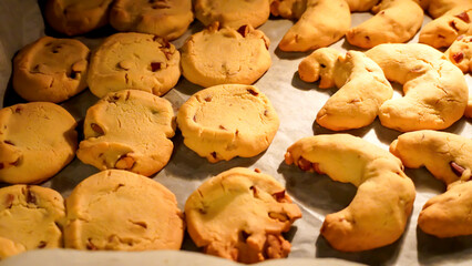 Preparation of Greek cookies Kourabiedes, a type of traditional almond Christmas cookies