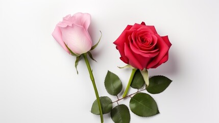Fototapeta premium Love in Full Bloom: A Mesmerizing Valentine's Card with Red and Pink Roses on a Serene White Background