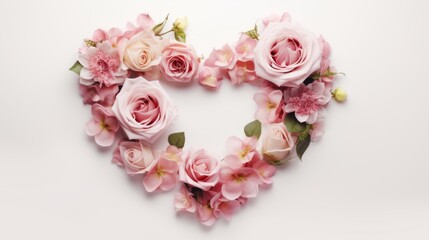 Obraz na płótnie Canvas Enchanting Love: Graceful Rose and Heart Wreath on a Serene White Background