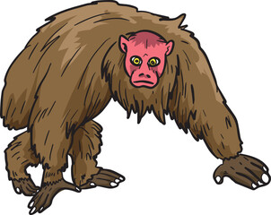 Uakari Ape Monkey Wild Animal Vector Illustration