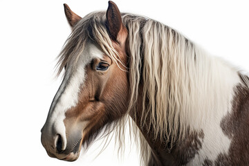 Dutch Draft Horse close-up portrait on a white background.