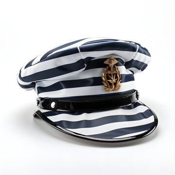 blue strips sailor hat isolated on white background	

