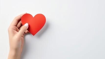 Love in the Palm: A Tender Gesture of Affection Captured in a Delicate Paper Heart on a Serene White Background