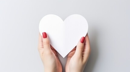 Love in the Palm: A Tender Gesture of Affection Captured in a Delicate Paper Heart on a Serene White Background