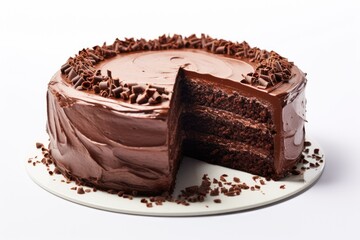 Chocolate round cake on a white background