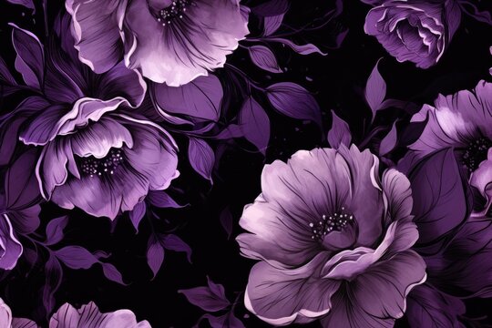 Purple flowers on black background. Illustration