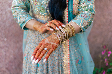 Afghani bride's wearing her jewelry close up