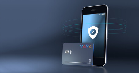 Cash card and high end mobile phone for secure online banking, money transfers and remittances - 3d illustration