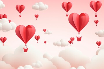 Whimsical Love: Floating Heart-Shaped Balloons in a Dreamy Sky - A Perfect Blend of Minimalist Elegance and 3D Detail