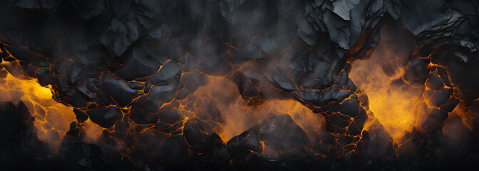 the black and gold volcanic rocks texture and smoke	
 - obrazy, fototapety, plakaty