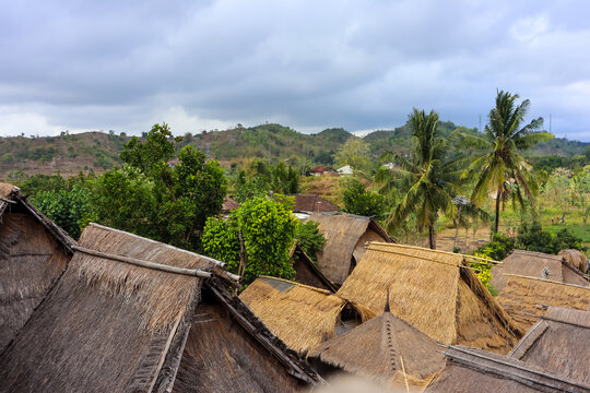 Tatched roof  of Sasak tribe traditional house in Sade village, Lombok island, Indonesia.