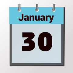 vector calendar page with date January 30, light colors