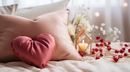 Passionate Embrace: Intimate Love and Comfort Unite in a Heart Pillow's Tender Embrace on a Cozy Bed