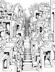maze of stairs coloring page