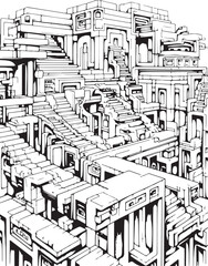 maze of stairs coloring page