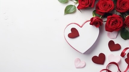 Love's Embrace: A Heartfelt Giftbox Surrounded by Lush Roses, Offering Space for Your Personal Message, Illuminated by the Warmth of Daylight