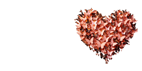 Heart shaped frame of red butterflies on transparent background. Fluttering butterflies in the heart formation on transparent background. Valentine's day.