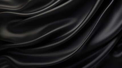 Fototapeta premium Abstract black background. Silk satin fabric. Luxury background for design. Beautiful soft folds