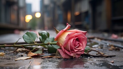 Urban Elegance: A Delicate Rose Amidst the Grit and Grime of the City Streets