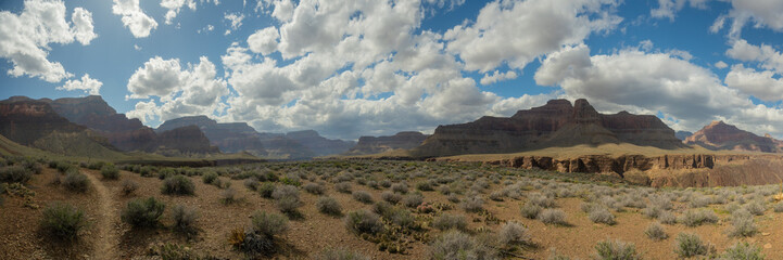Clouds Dot The Sky Over The Tonto Trail In The Grand Canyon in spring