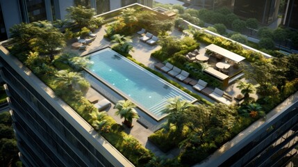 Fototapeta na wymiar Urban Oasis: Discover the Serene Secret Garden atop a Skyscraper