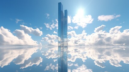 Skyward Symphony: Transcending Boundaries with a Transparent Skyscraper, Merging Architecture and Nature in a Mesmerizing Dance of Clouds and Steel