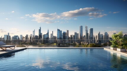 Fototapeta na wymiar Urban Oasis: Luxurious Infinity Pool with Breathtaking Skyline Views