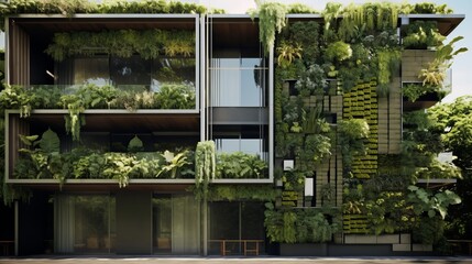 Fototapeta na wymiar Nature's Oasis: A Captivating Green Building with Vertical Gardens and Sustainable Design