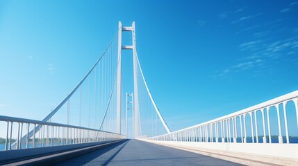 Naklejka premium Graceful Engineering: A Serene Suspension Bridge Soaring Above the Azure Sky