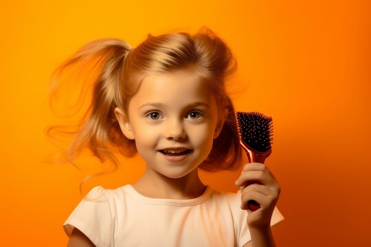 Generative AI image of a little girl with a hair brush