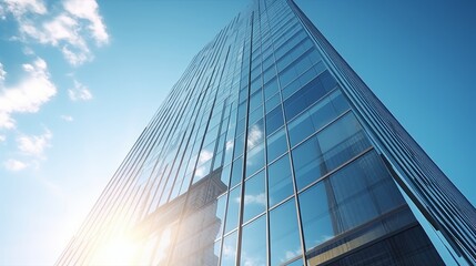 Fototapeta na wymiar Reflective Elegance: Captivating Geometric Patterns of a Modern Skyscraper Embracing the Sun's Radiance