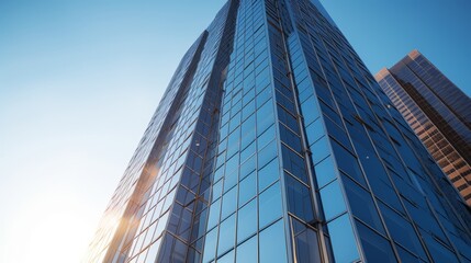 Reflective Elegance: Captivating Geometric Patterns of a Modern Skyscraper Embracing the Sun's Radiance