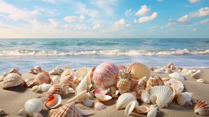 Fototapeta na wymiar Generative AI image of seashells on the beach