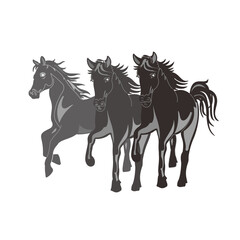 three racehorses silhouette vector style with transparent background