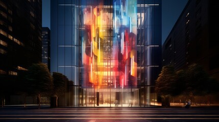 Enchanting Illumination: Captivating Skyscraper Embraces Cultural Vibrancy and Modern Art Fusion