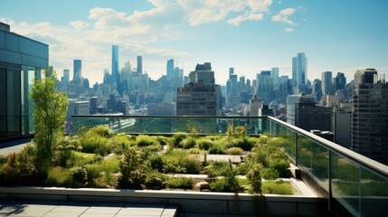 Fototapeta premium Nature's Oasis: A Sustainable Urban Haven with a Breathtaking Cityscape Backdrop