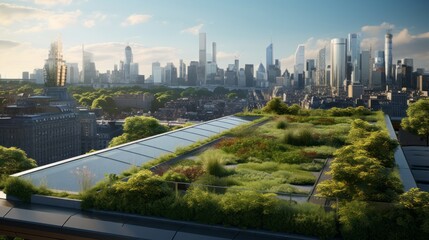 Fototapeta na wymiar Nature's Oasis: A Sustainable Urban Haven with a Breathtaking Cityscape Backdrop