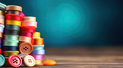 Big pile of colorful buttons, graphic banner with copyspace