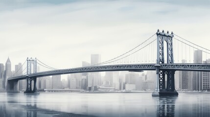 Fototapeta na wymiar Symphony of Steel: Captivating Cityscape with Iconic Bridge - A Masterpiece of Engineering and Urban Majesty