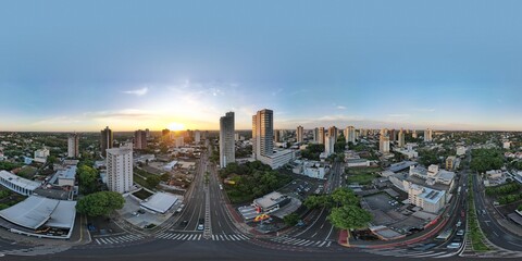 360 aerial photo taken with drone of sunset over city
