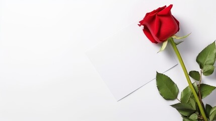 Enchanting Elegance: A Captivating Closeup of a Red Rose and Invitation Card, Perfect for Romance and Celebration