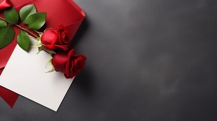 Enchanting Elegance: A Captivating Closeup of a Red Rose and Invitation Card, Perfect for Romance and Celebration