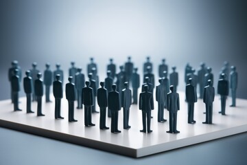 A group of faceless human figures stand on a white surface, their silhouettes spotlighted in an artistic illustration.