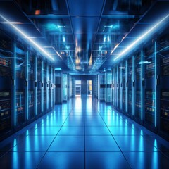 Powerful and Secure: Illuminating the Future of High-Tech Cybersecurity in a Glowing Server Room Data Center