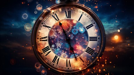 Naklejka na ściany i meble Countdown to Global Jubilation: A Timeless Spectacle of New Year's Fireworks Illuminating the Night Sky