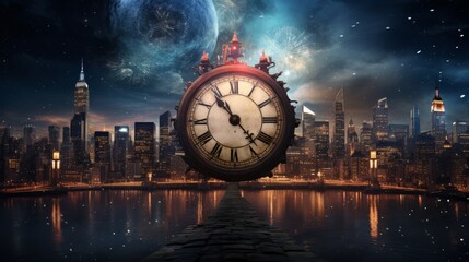 Timeless Celebration: Midnight Majesty Unveils a Dazzling Cityscape with Fireworks