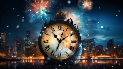 Timeless Celebration: Midnight Majesty Unveils a Dazzling Cityscape with Fireworks