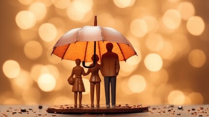 Love's Shelter: Embracing Rainy Days with a Happy Family - Captivating Stock Image of Relationships, Lifestyles, and Togetherness