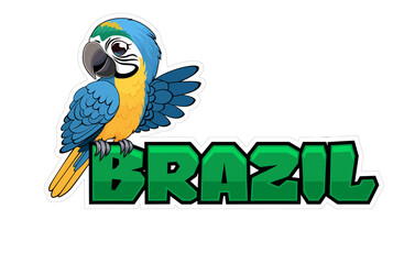 Vector Brazil  sticker with Blue-and-yellow macaw ara parrot
