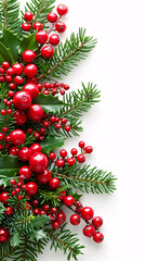 Christmas tree branch with red berries